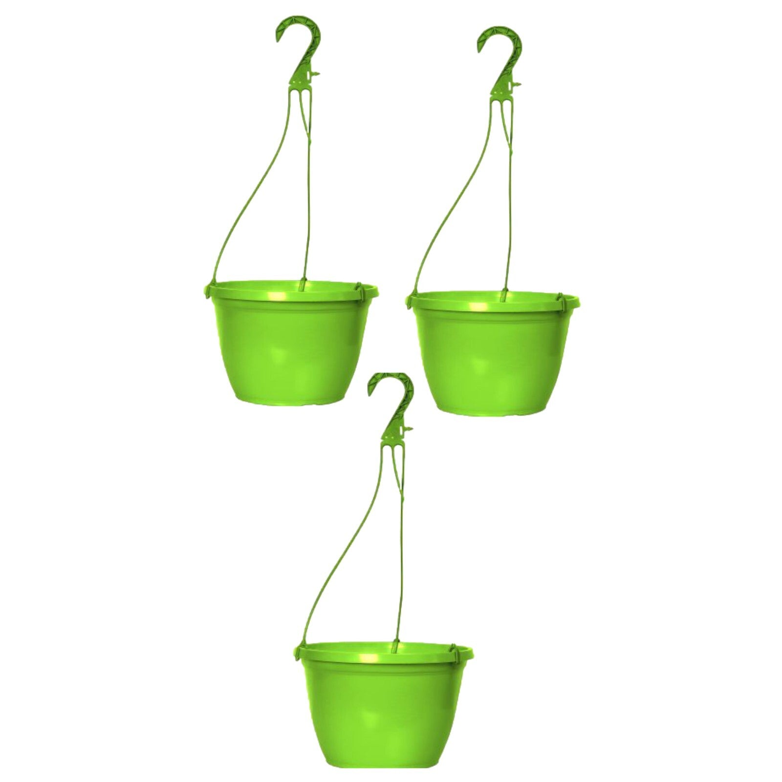 Round Plastic Green Hanging Basket 26cm Glossy Plant Pot 5L Garden Hook Planter