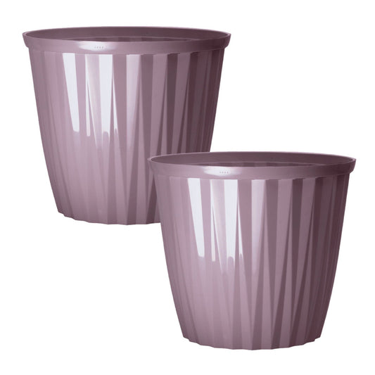 2Pc Round Plastic Purple Plant Pot 30cm Outdoor 11L Garden Planter Glossy Effect