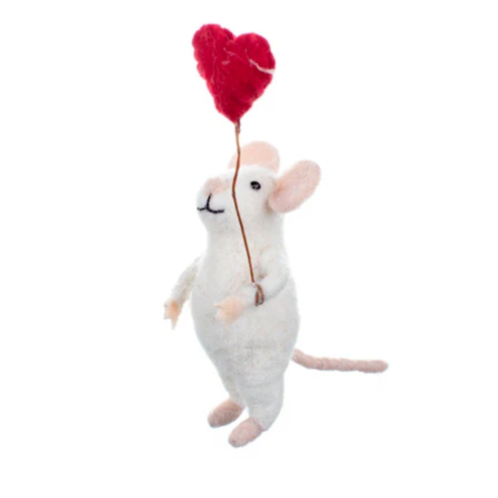 Joe Felt White Mouse Shoeless Red Heart Felt Wool Ornament Figurine