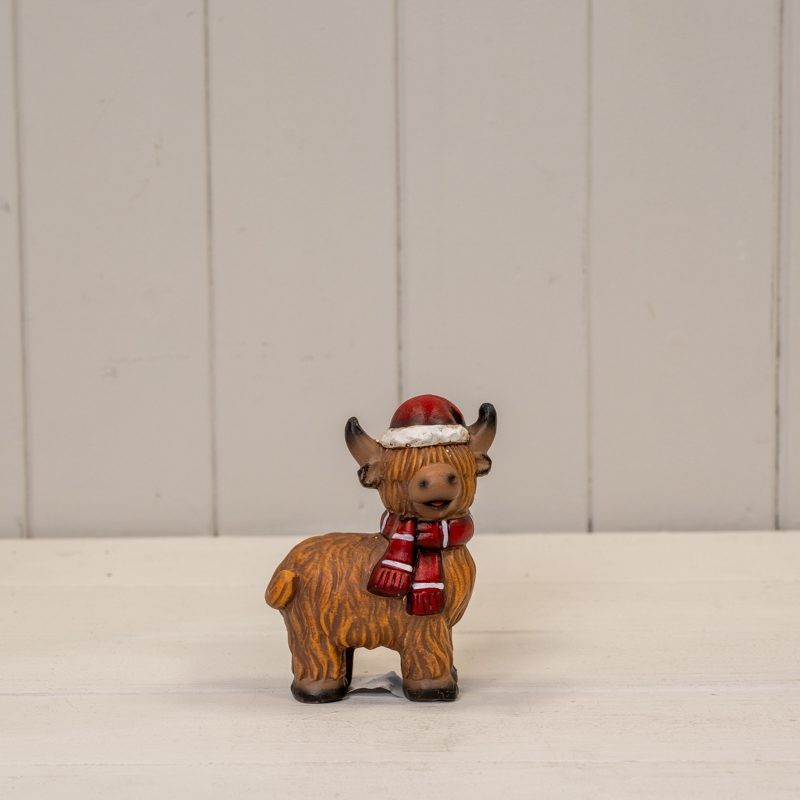 Terracotta Highland Cow Ornaments Christmas Calf Statue Farmhouse Country Xmas
