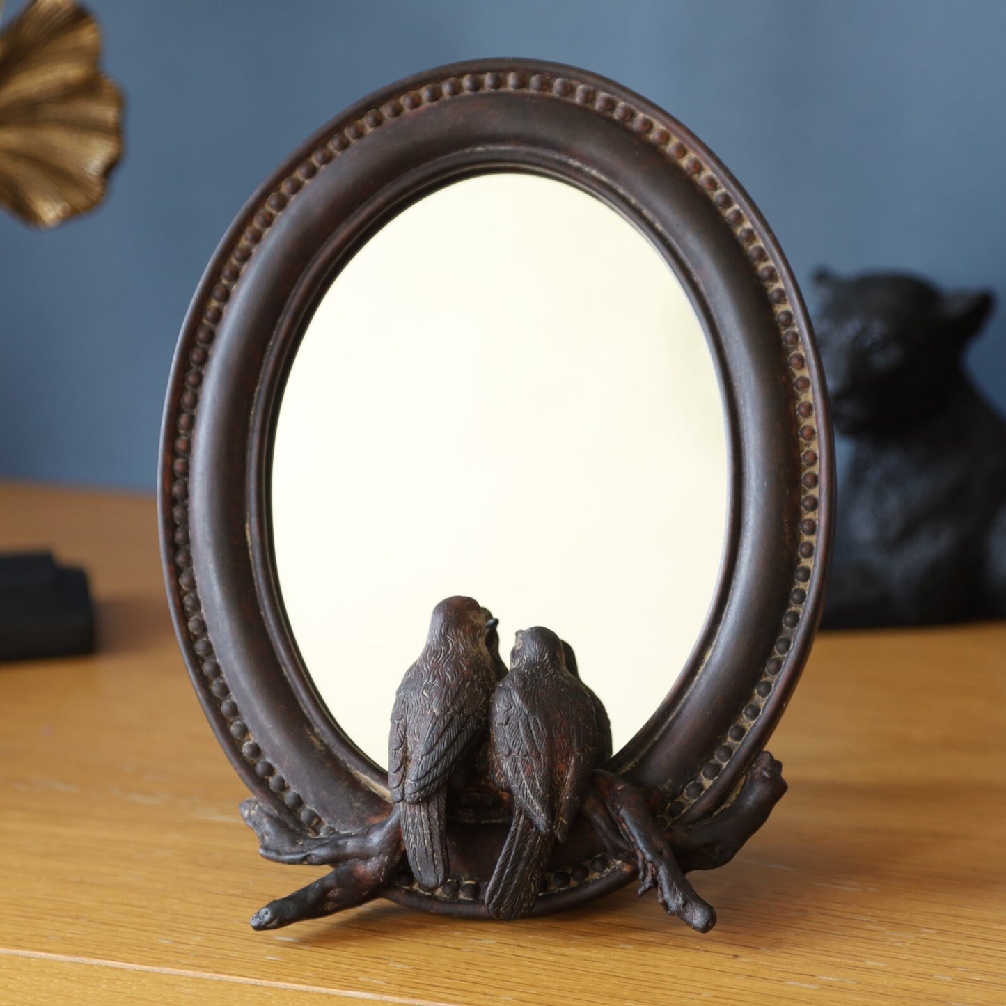 Brown Mirror Birds Pair Mirror Desk Vanity Mantle Mirror Resin Birds on Branch