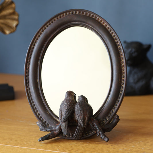 Brown Mirror Birds Pair Mirror Desk Vanity Mantle Mirror Resin Birds on Branch