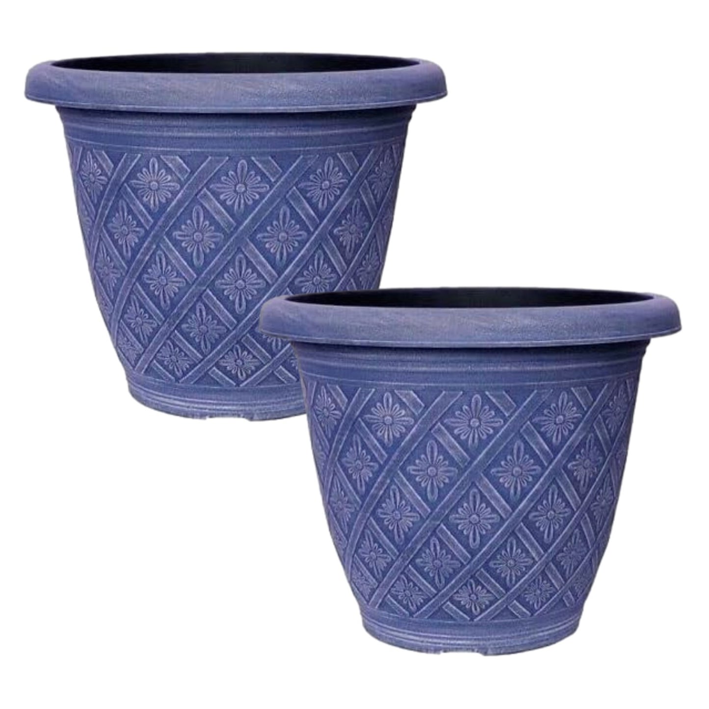 2Pc Round Plastic Plant Pot 40cm Blue 23L Woven Flower Garden Decor Planter Pot