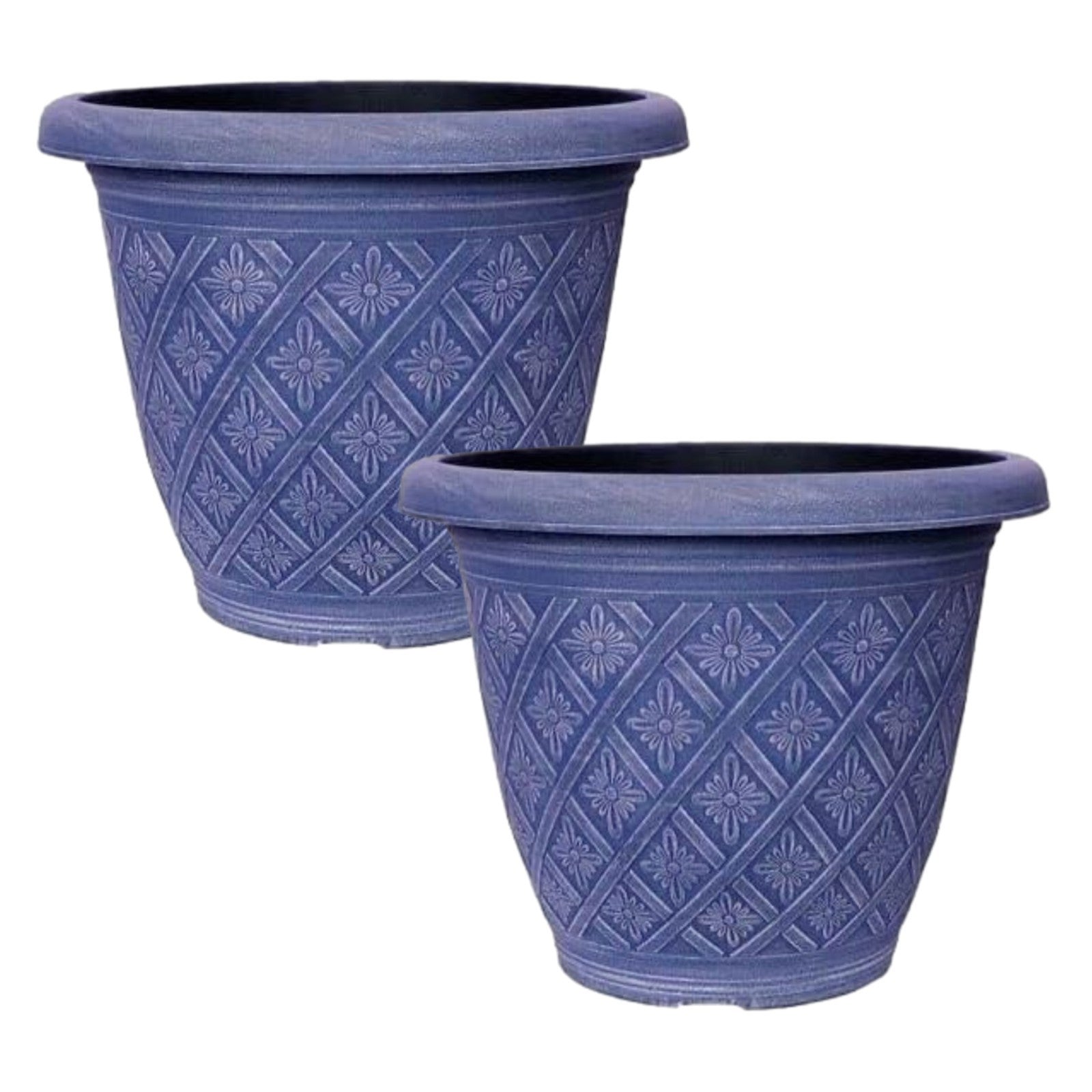 2Pc Round Plastic Plant Pot 40cm Blue 23L Woven Flower Garden Decor Planter Pot