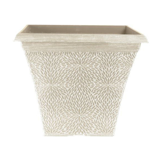 Square Plastic Plant Pot Beige Grey 35cm Outdoor 20L Pot Garden Planter Cover