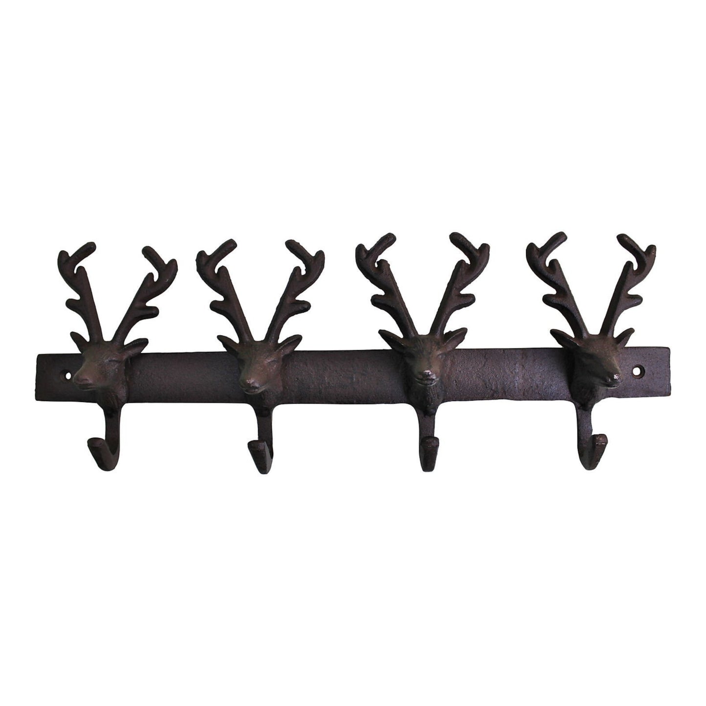 Brown Cast Iron Reindeer 4 Hooks Rustic Wall Hanging Coat Key Hat Antler Hook