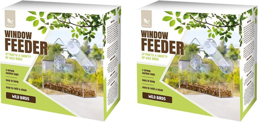 2Pc Clear Plastic Bird Window Feeder with 3 Strong Suction Cups for Small Birds