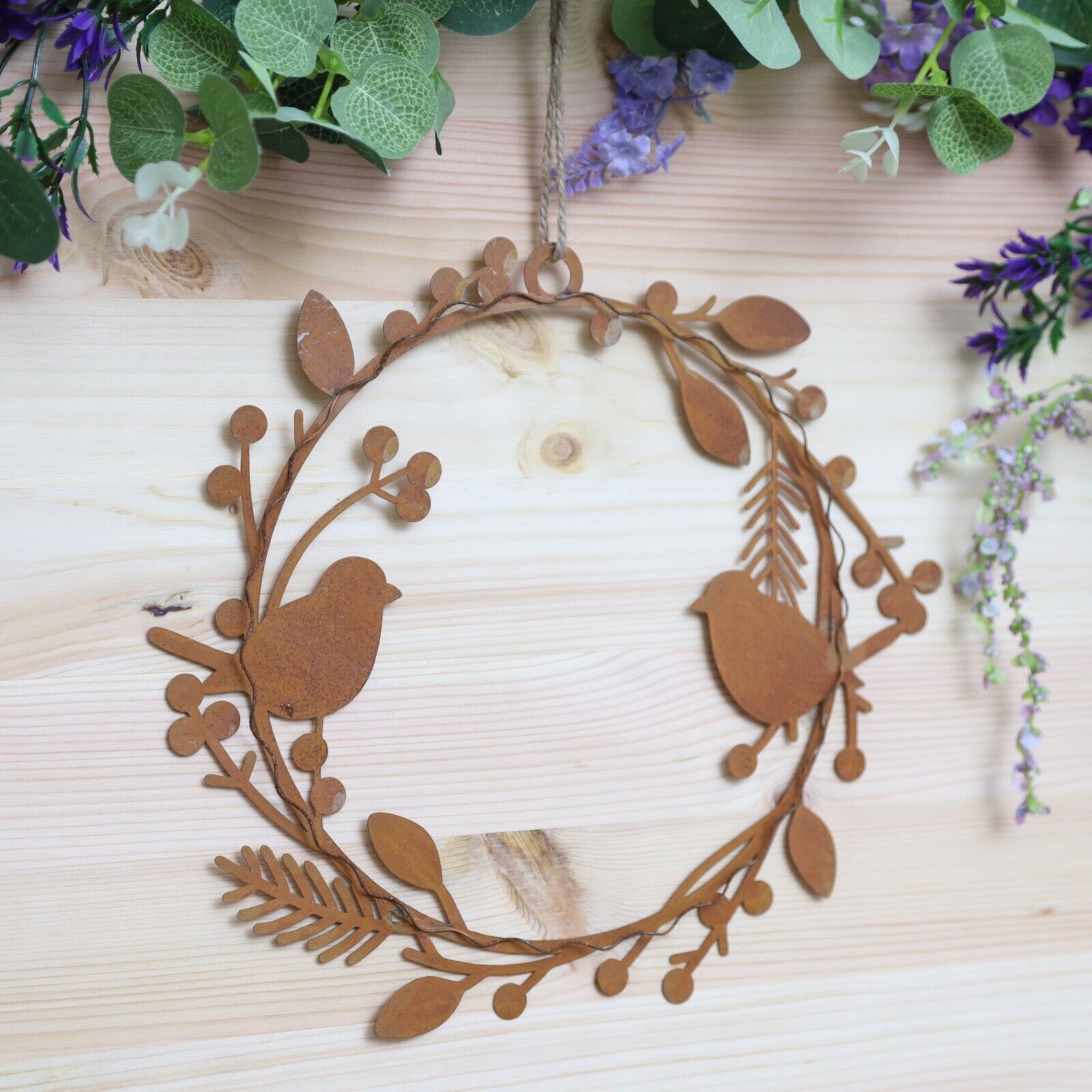 25cm Rustic Birds Metal Autumn Halloween Wreath Home Wall Garden Decor Gift