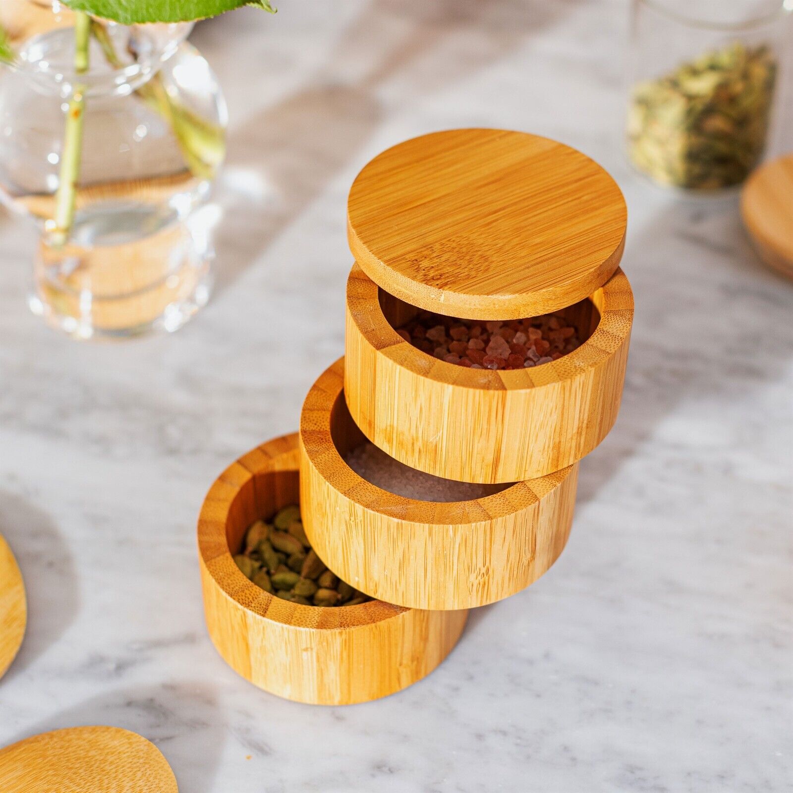 3 Tier Wooden Storage Jar With Wooden Spoon And Lid Spices Storage Jar Canister
