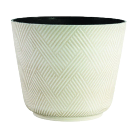 Round Plastic White 30cm Plant Pot Indoor Outdoor Weatherproof Chevron Planter