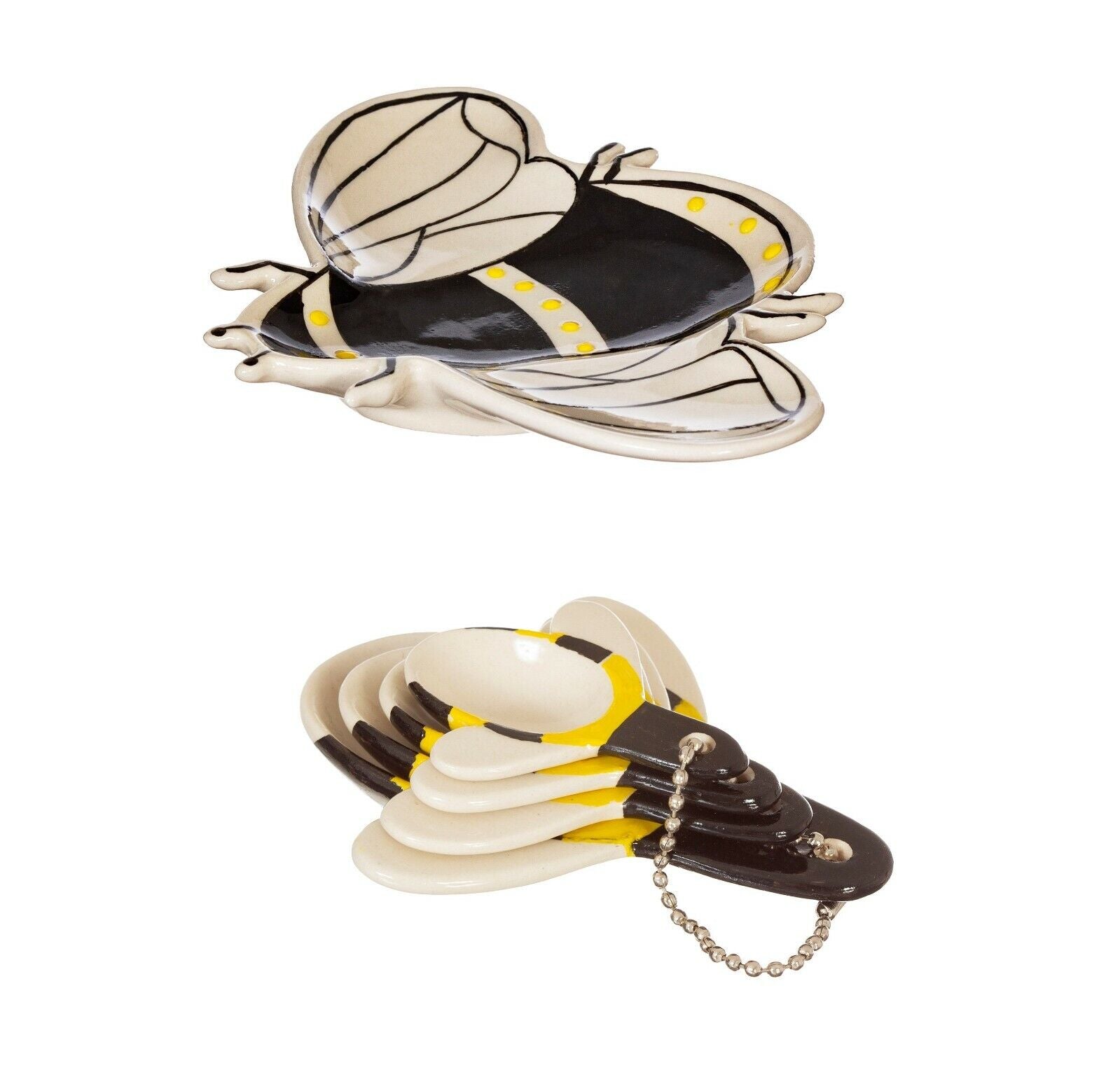 Ceramic Busy Bee Measuring Spoons Tea Tidy Spoon Rest Kitchen Tool Gadget Set