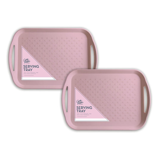 2Pc Pink Pastel Anti Slip Serving Tray Rubber Easy Grip Handles Wipe Clean Home