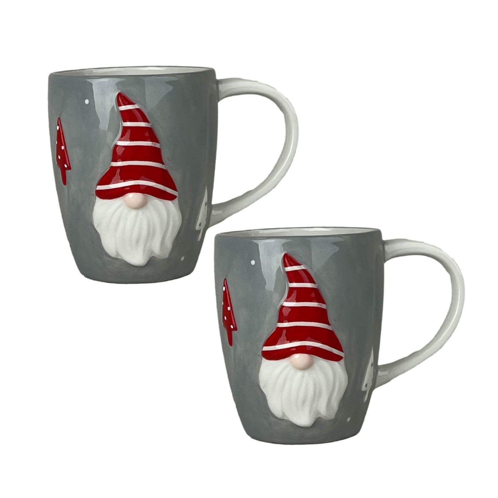 Ceramic Gonk Mug Grey and Red Christmas Coffee Tea Cup Novelty Xmas Festive