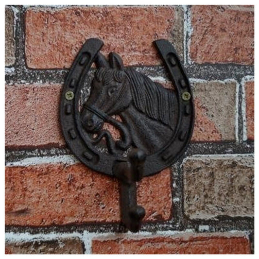 Cast Iron Brown Horse Shoe Coat Hook Horse Head Hook Vintage Rustic Wall Mounted