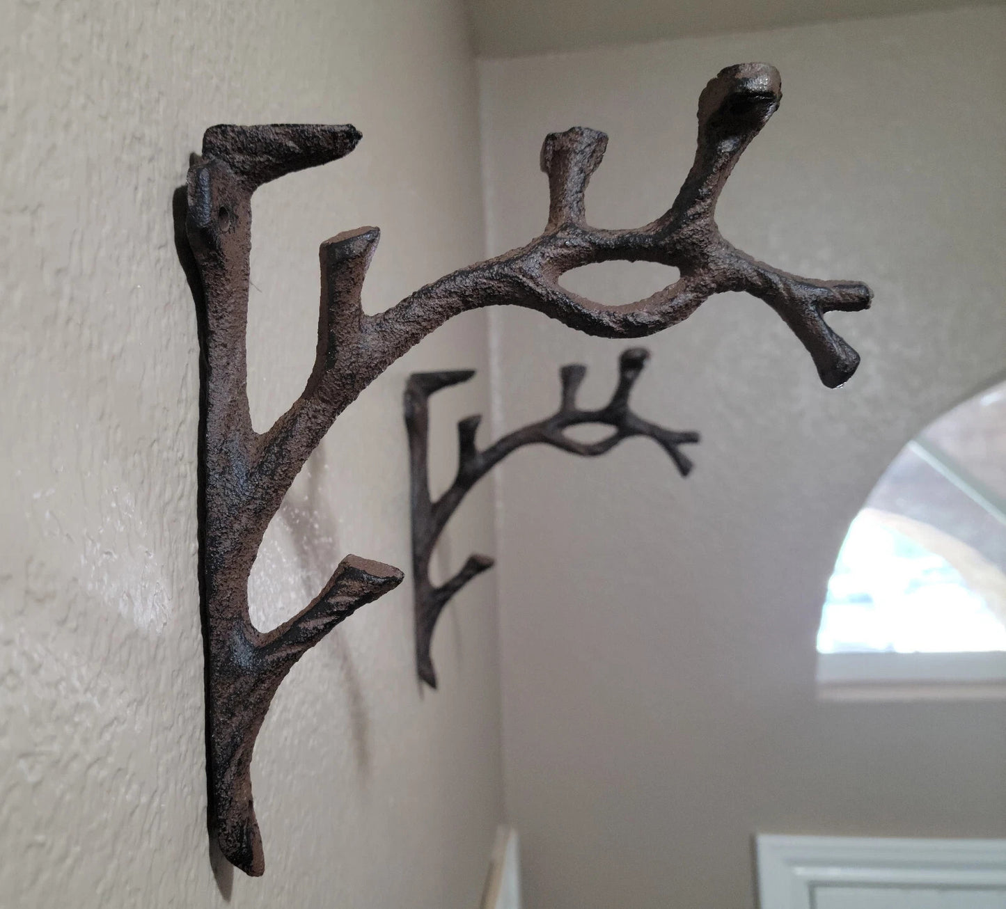 2Pc Cast Iron Tree Branch with Hook Shelf Bracket Wall Supports Floating Shelves