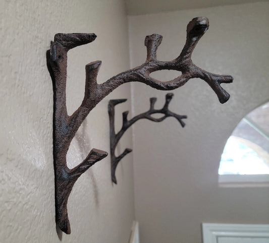 2Pc Cast Iron Tree Branch with Hook Shelf Bracket Wall Supports Floating Shelves