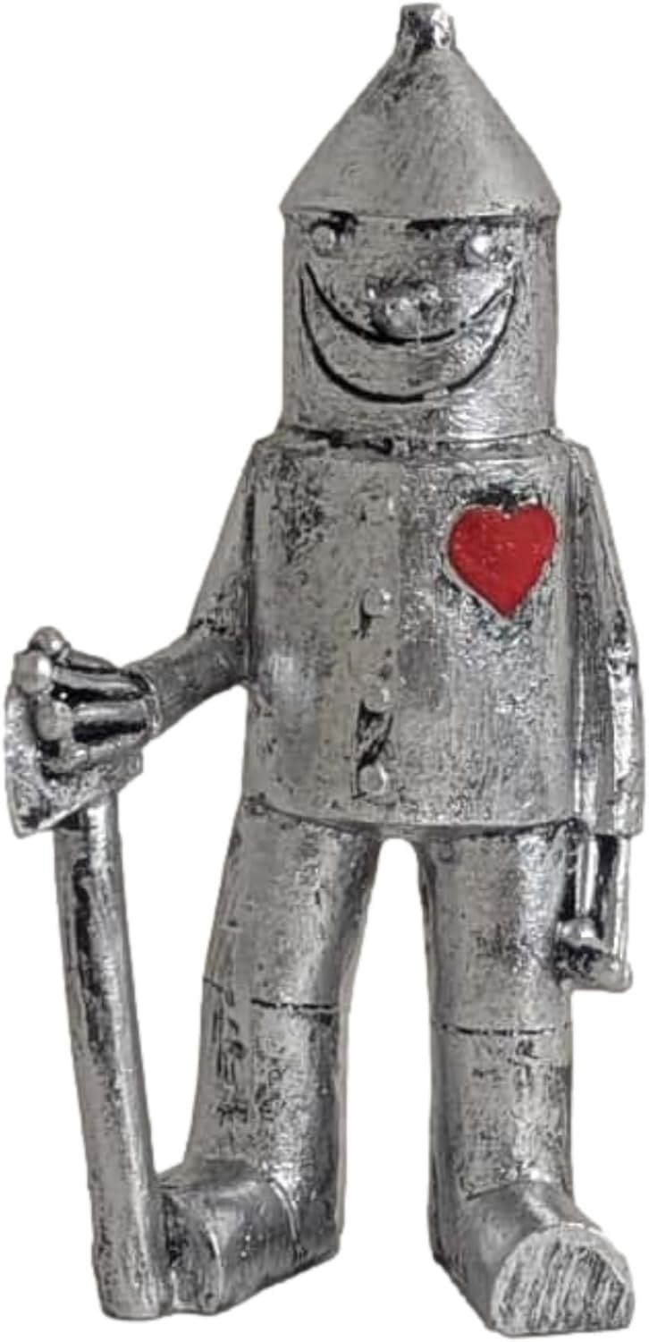 Resin Silver Tinman Figurine Red Heart Desk Shelfsitter Standing Statue Ornament