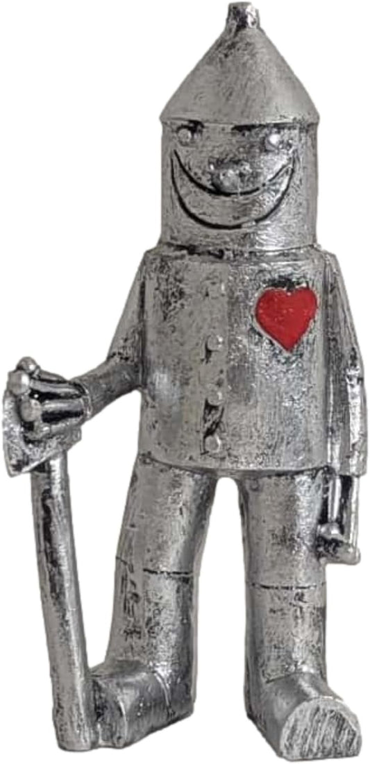 Resin Silver Tinman Figurine Red Heart Desk Shelfsitter Standing Statue Ornament