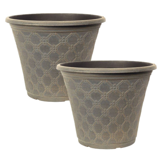 2Pc Round Plastic Knox Planter 30cm Patina Bronze 9.5L Home Garden Plant Pot