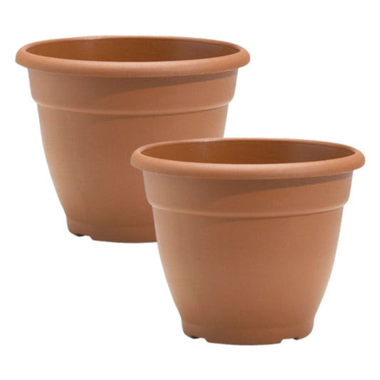 2Pc Round Plastic Plant Pot 30cm Terracotta 9.5L Garden Storage Planter Cover