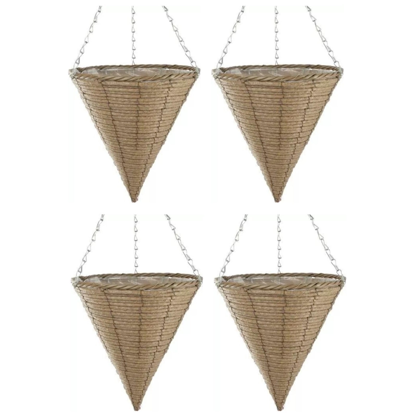 4Pc Willow Basket Planter30cm Natural Brown Rope Style Hanging Lined Rattan