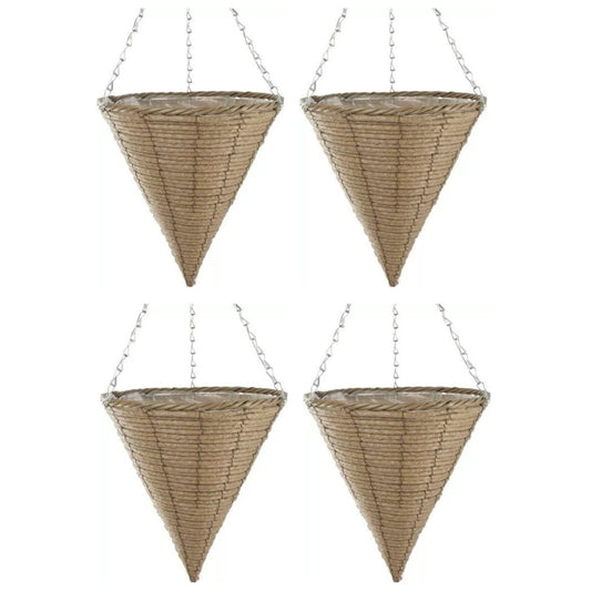4Pc Willow Basket Planter30cm Natural Brown Rope Style Hanging Lined Rattan