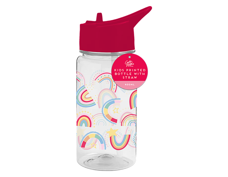 400ml Kids Printed Plastic Bottle With Straw, Textured PU Lunch Bag With Zip