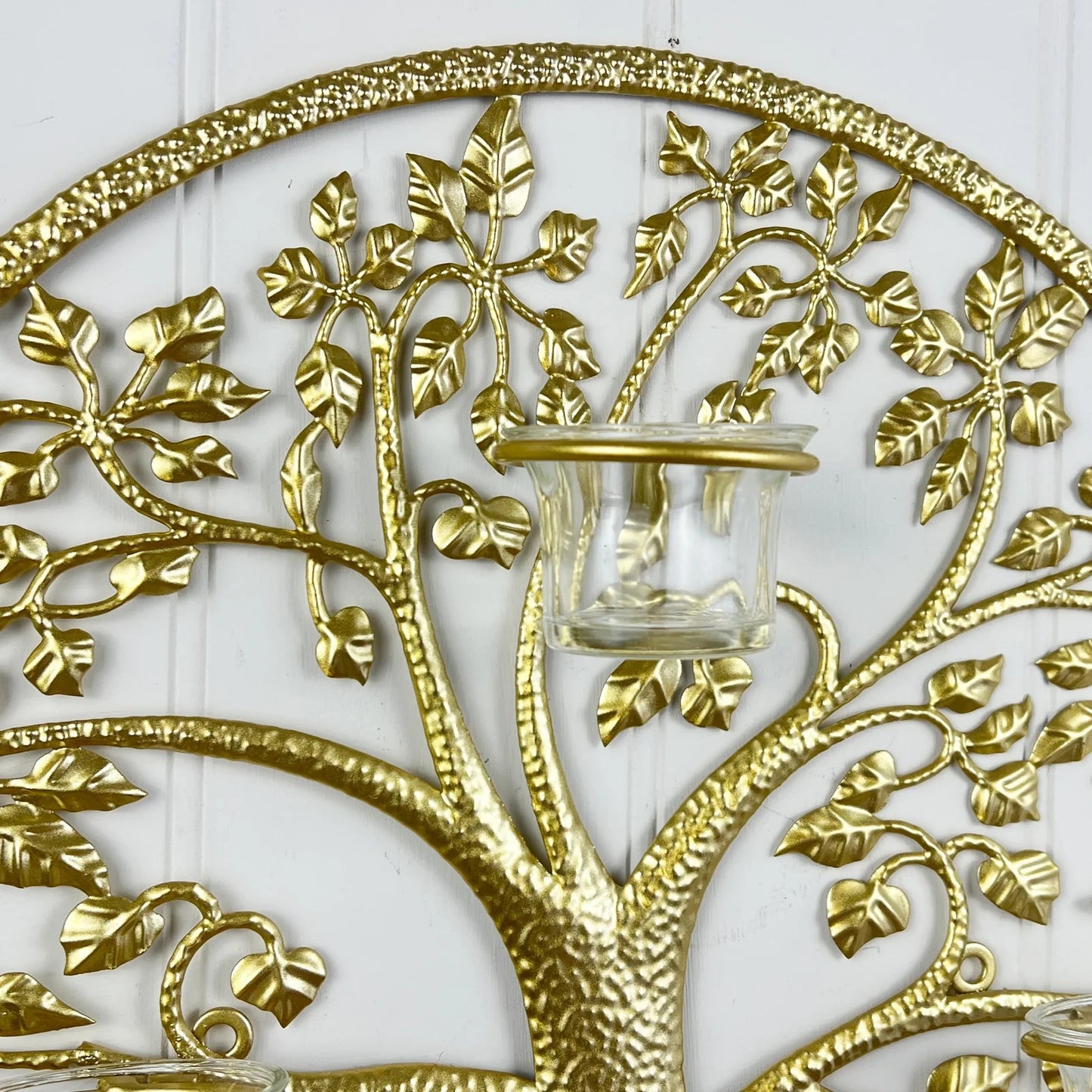 Round Gold Tree of Life Wall Art Tea Light Candle Holder Wall Mount Plaque Decor