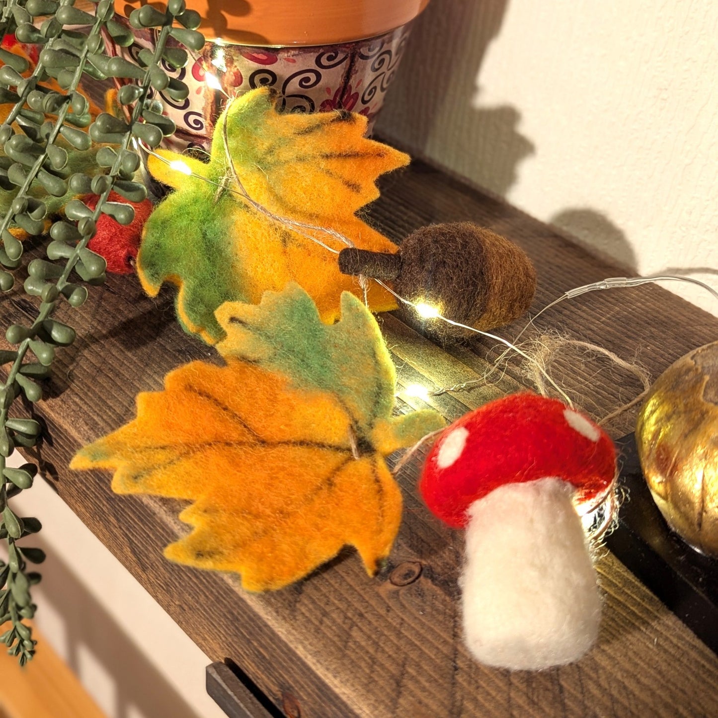 Autumn Garland Fall Leaves Toadstool Mushrooms Felt Balls Bunting Fall Halloween