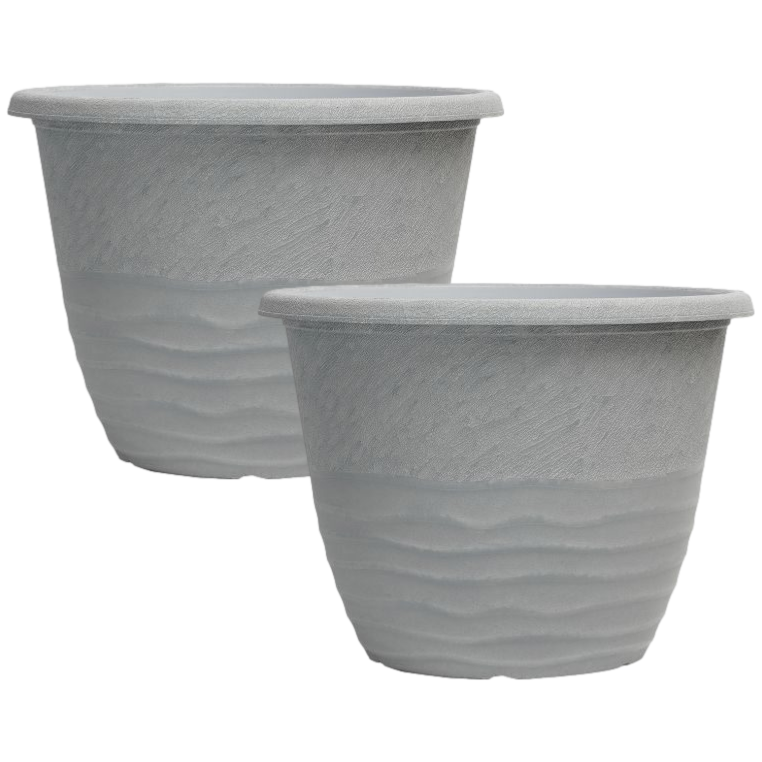 Set of 2 Round 30cm Garden Plant Pot Country Grey Deco Flower Cover Planter