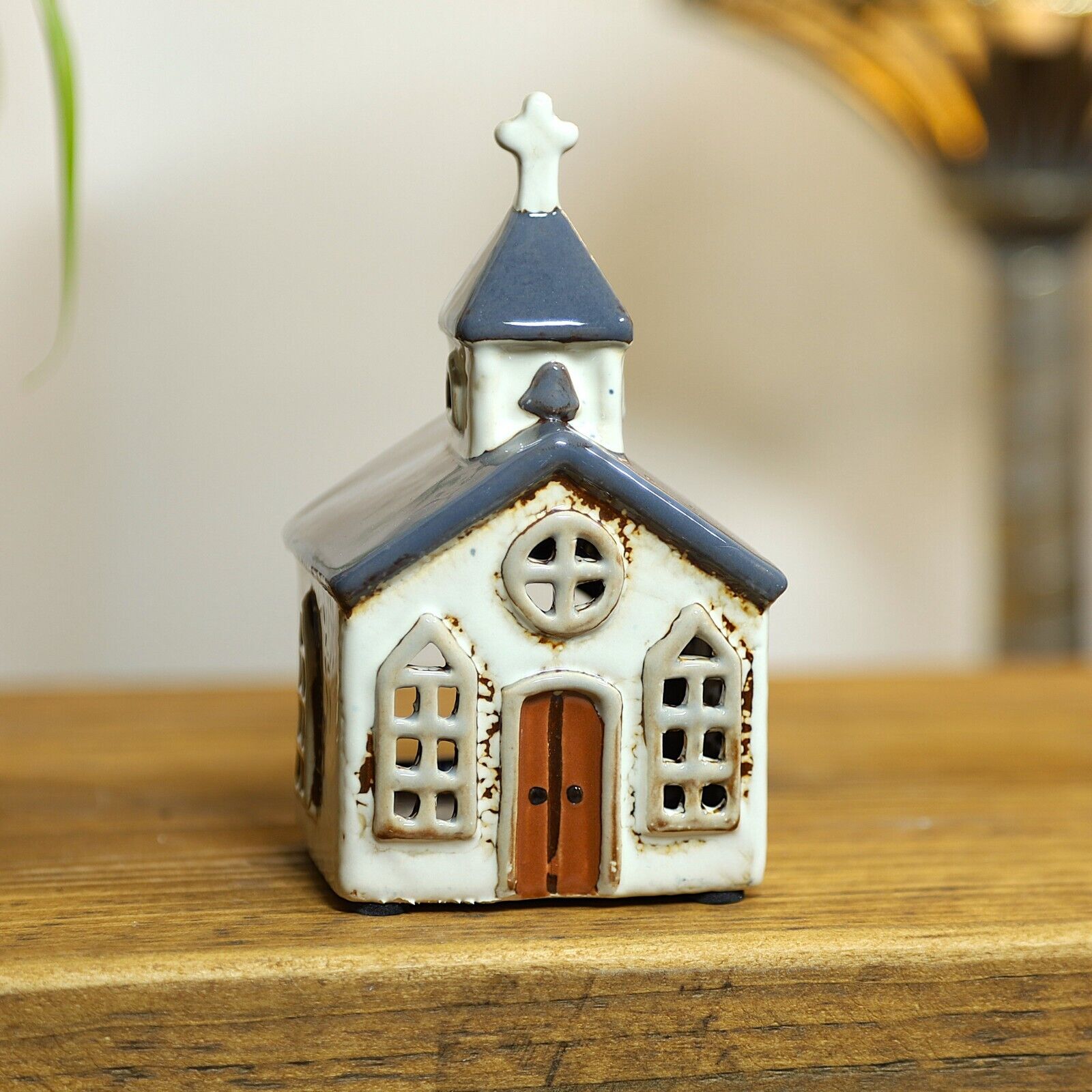 Ceramic Church Tealight Holder Candle Holder Lantern Church Cottage Xmas Festive