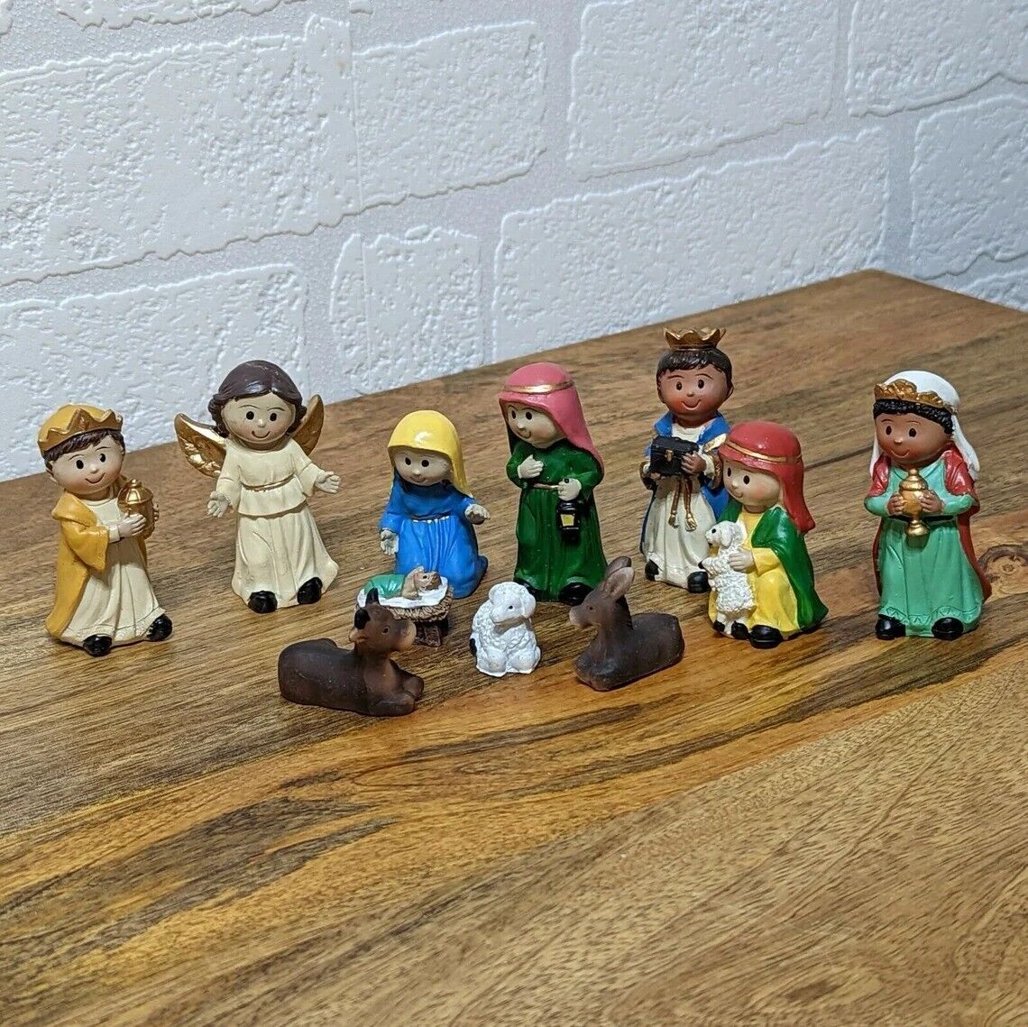 11Pcs Traditional Vintage Hand Painted Handpainted Small Table Top Nativity Scen