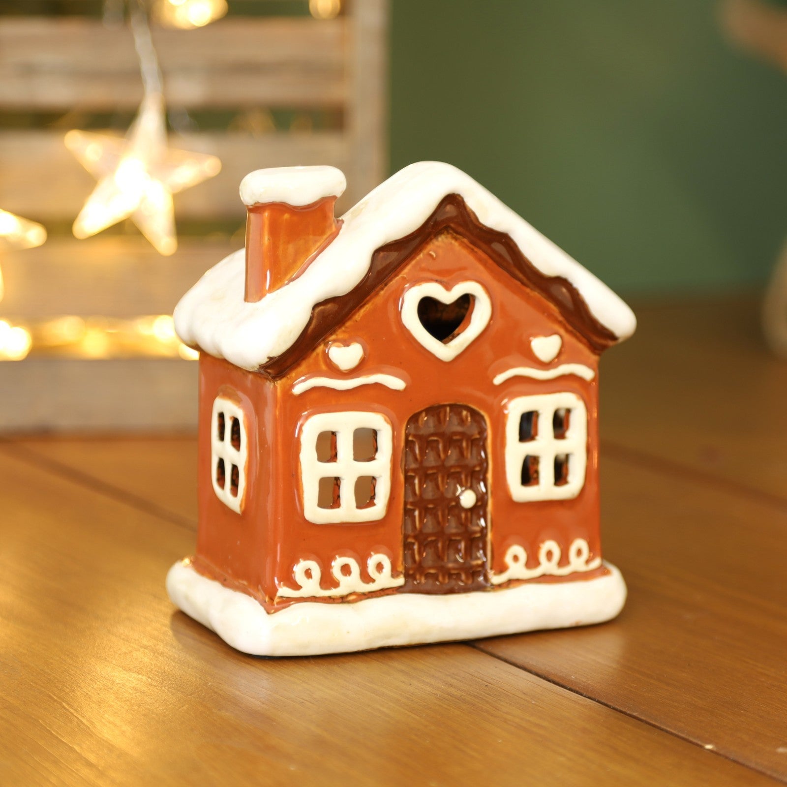 Ceramic Cottage Tealight Holder Wax Melt Oil Burner Village Scene Gingerbread