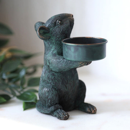 Resin Bronze Mouse Tealight Holder Mice Candle Holder Shelf Sitter Ornament Gift
