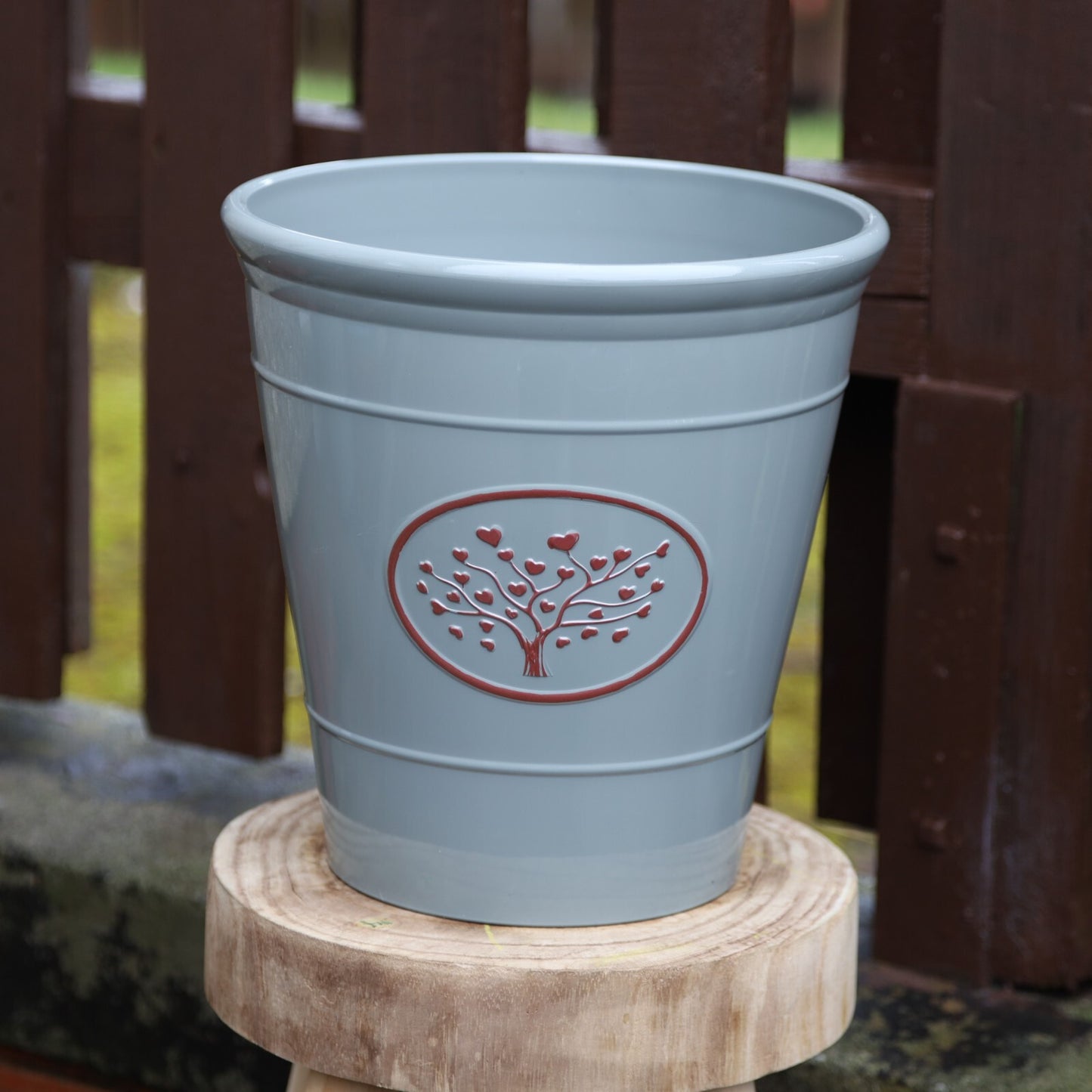 Plastic Olive Grey Planter 30cm Round Indoor Outdoor 14L Gloss Garden Plant Pot