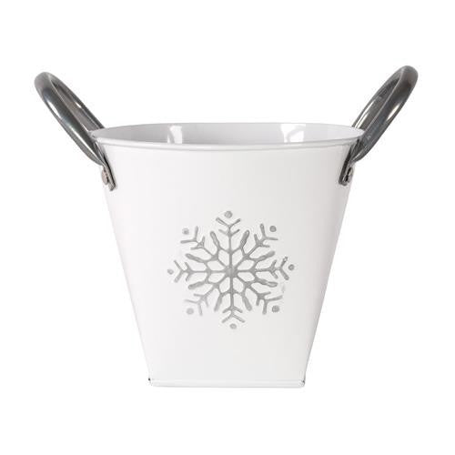 Zinc Silver Planter Snowflake Design with Handles 15cm Home Garden Plant Pot