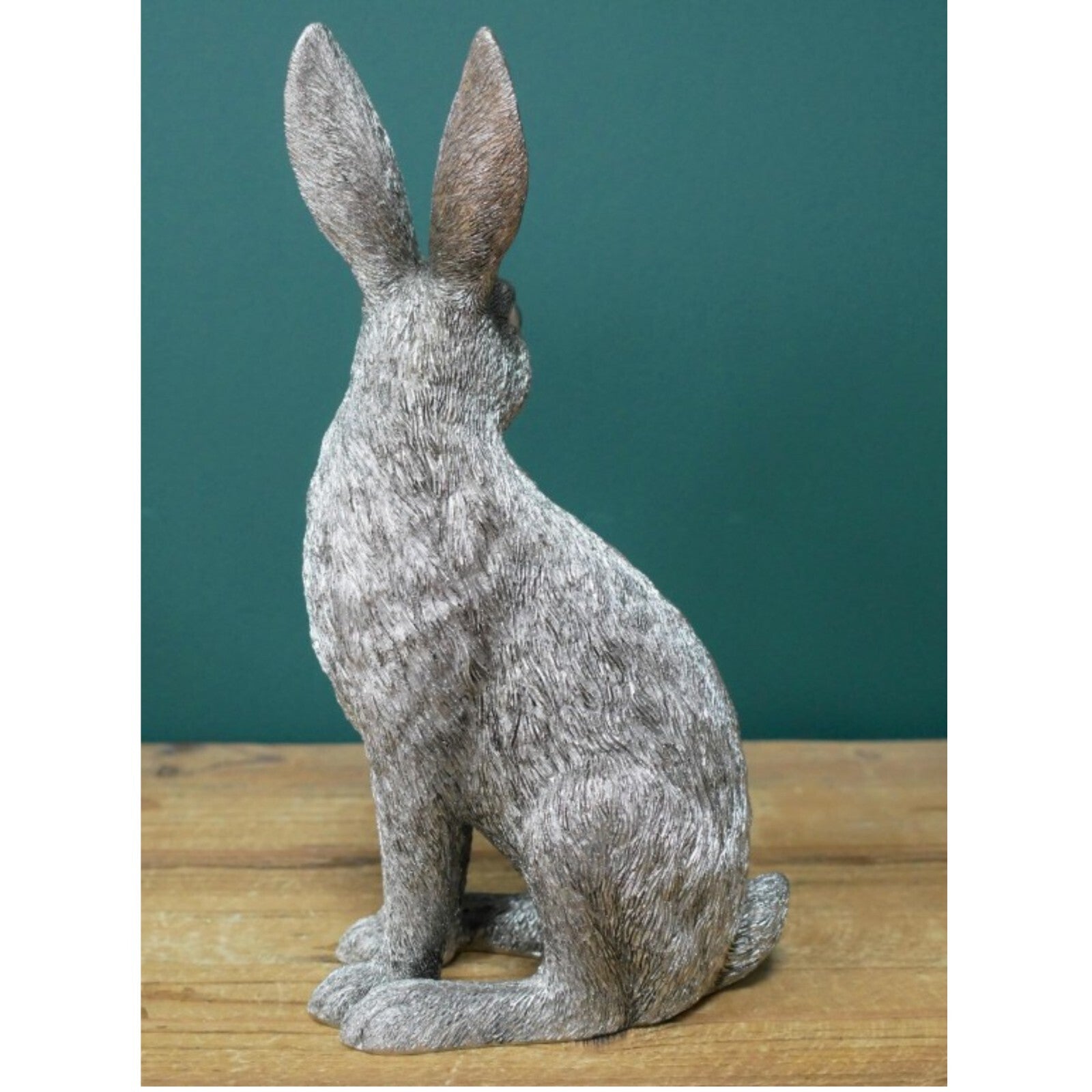 Resin Sitting Hare Figurine Statue Ornament Textured Silver Rabbit Sculpture