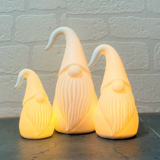 Set Of 3 Christmas Gnomes Gonks LED Warm White Light Up Xmas Decorative Ornament