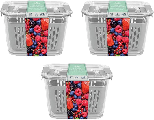 3Pc Fridge Container with Removeable Basket Fruit Vegetable Storage BPA Free