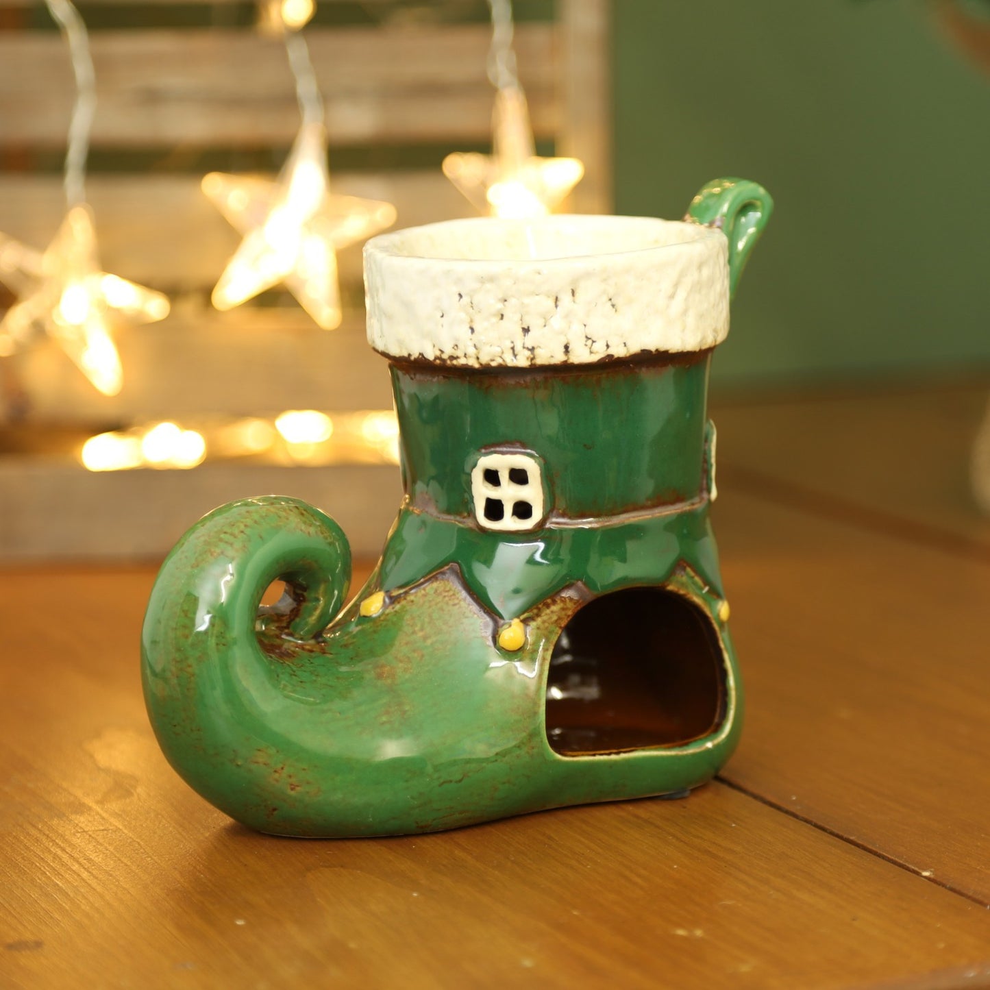 Ceramic Green Elf's Boot Wax Melt Burner Christmas Wax Warmer Xmas Ornament Gift