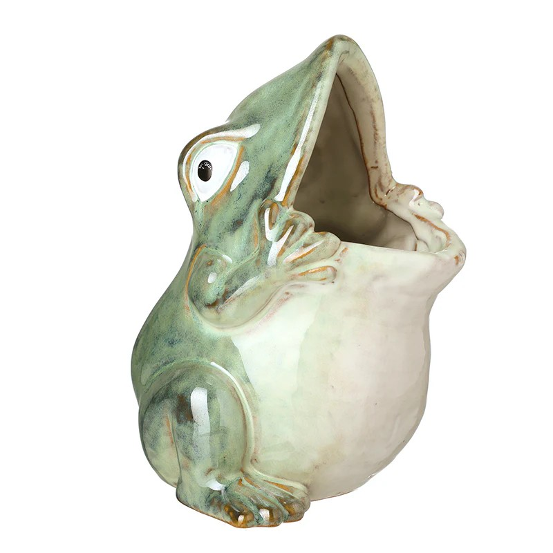 Green Porcelain Frog Planter 18cm Animal Plant Pot Indoor Flower Pot Cachepot