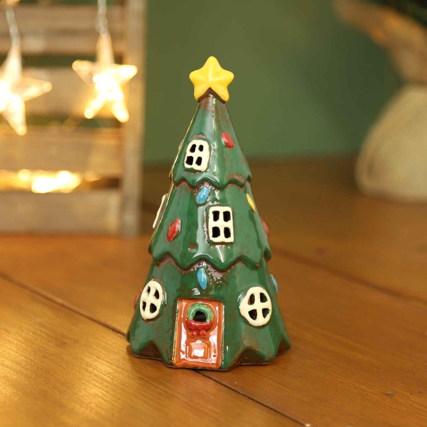 Ceramic Green Tree Tealight Holder Festive Christmas Xmas Ornament Decor Gift