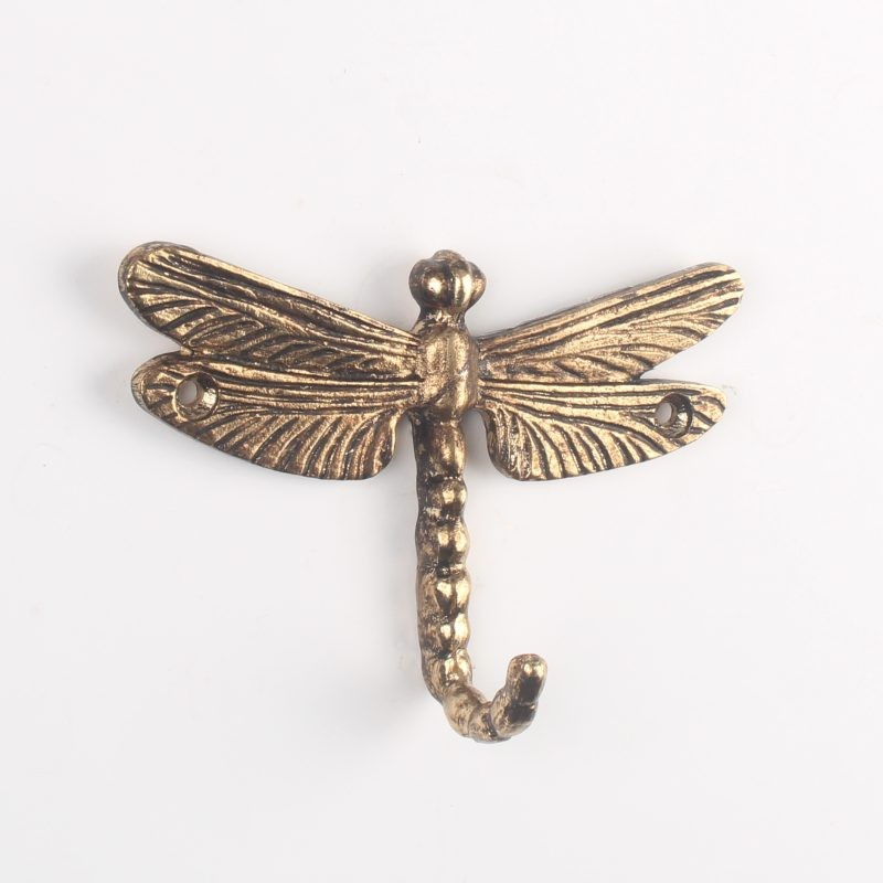 Small Metal Gold Dragonfly Coat Hook Vintage Shabby Chic Style Wall Door Hook