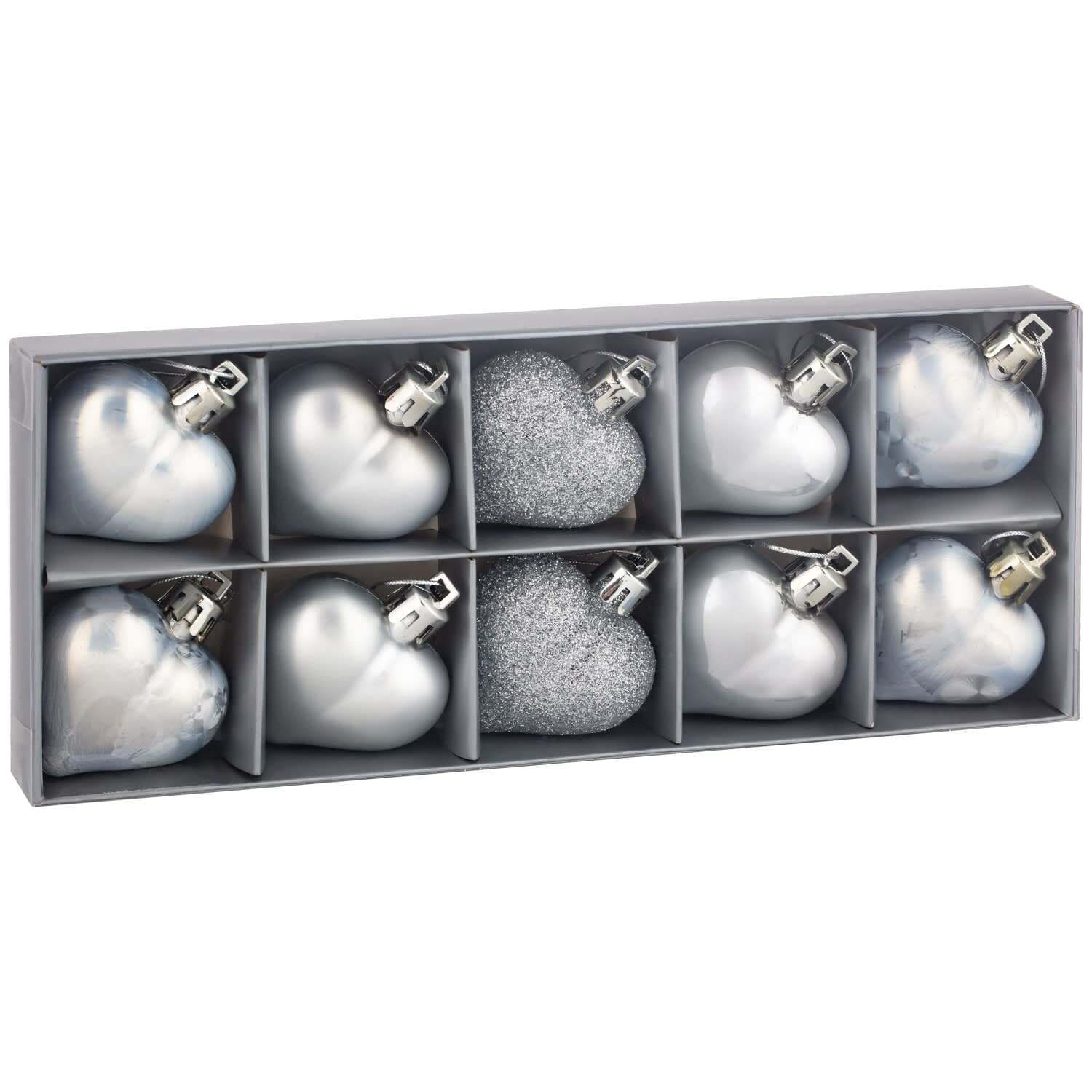 10 Heart Shaped Bauble Hearts Christmas Ornament Hanging Tree Decorations 