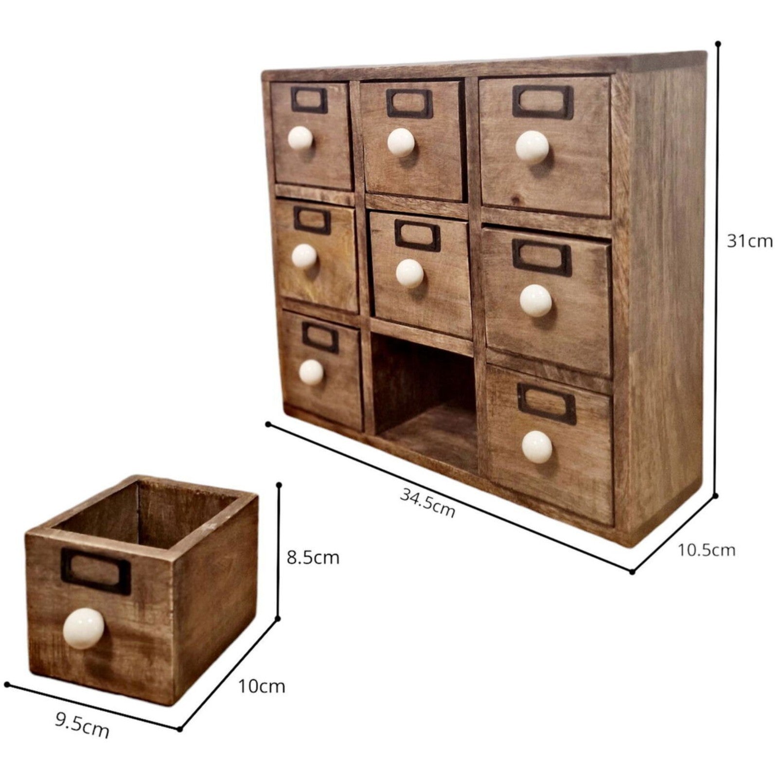 9 Drawer Solid Mango Wooden Trinket Chest/Draw With Ceramic Knob Handles Storage