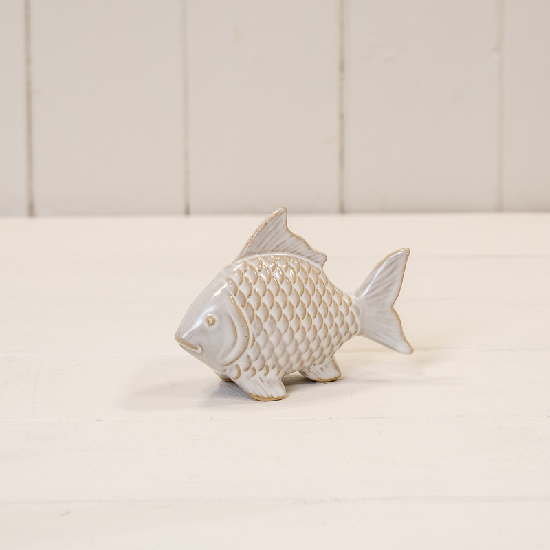 White Ceramic Fish Ornament Glazed Textured Beach Bathroom Nautical Xmas Figure