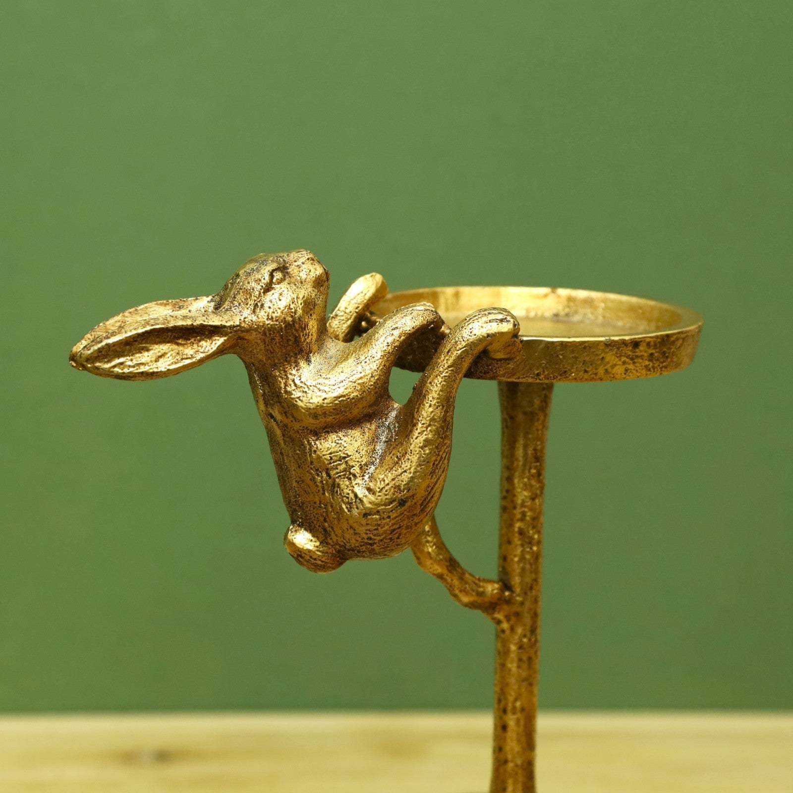 Cast Iron Hare Pillar Candle Holder Antique Gold Rabbit Candle Stand Ornament