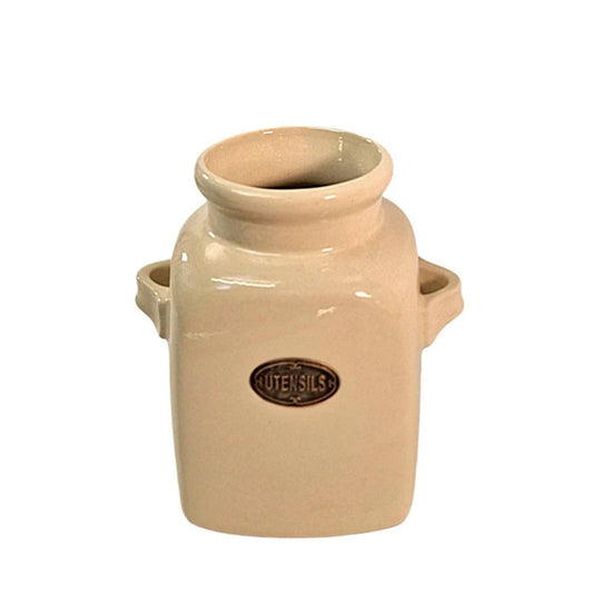 Ceramic Cream Utensils Holder Cutlery Storage Pot with Handles Kitchen Organizer