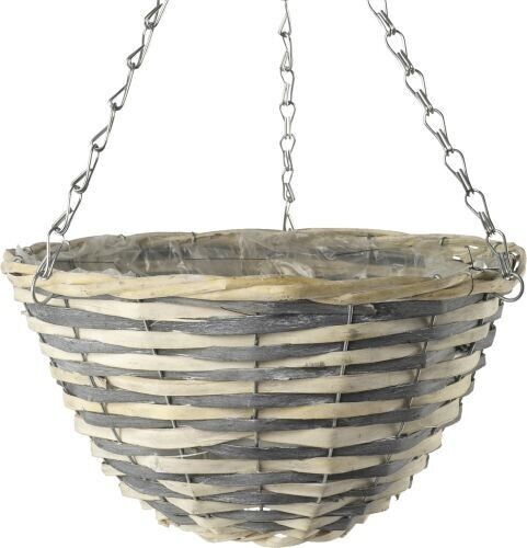 6X 30cm 12Inch Natural Grey Cream Wicker Hanging Basket Lined Willow Planter