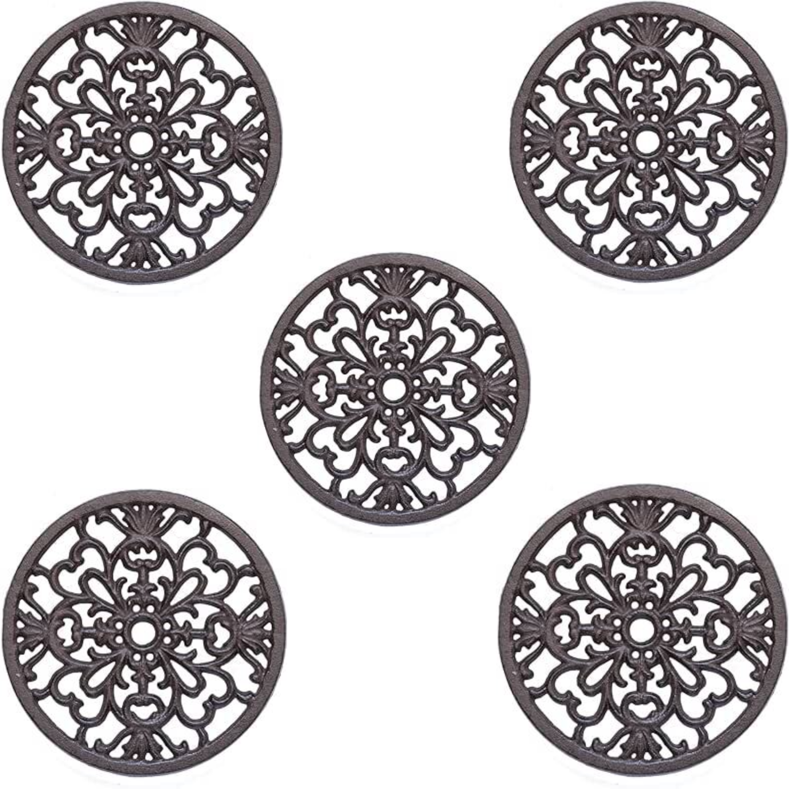 5Pc Round Trivet Tea Pot Pan Stand Dining Kitchen Worktop Protection Cast Iron